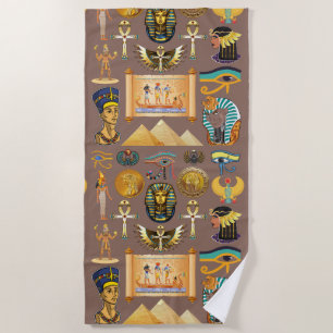Egyptian Ancient Hieroglyphic Pattern Symbol Beach Towel