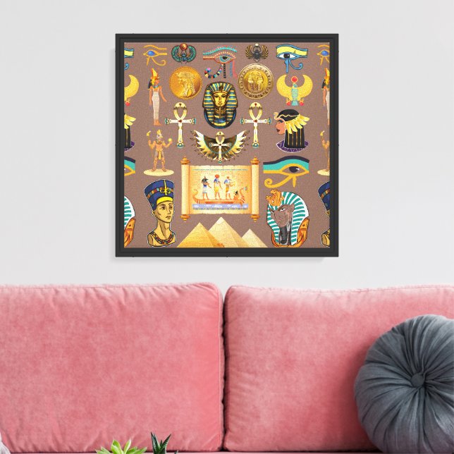 Egyptian Ancient Hieroglyphic Pattern Symbol Canvas Print (Insitu(LivingRoom))