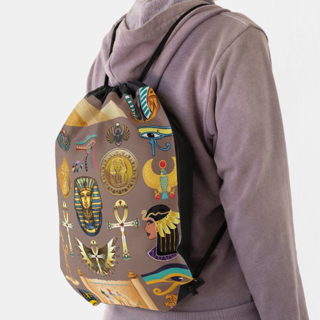 Egyptian Ancient Hieroglyphic Pattern Symbol Drawstring Bag (Insitu)