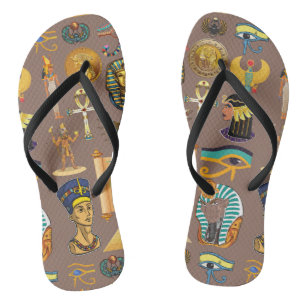 Egyptian Ancient Hieroglyphic Pattern Symbol Flip Flops
