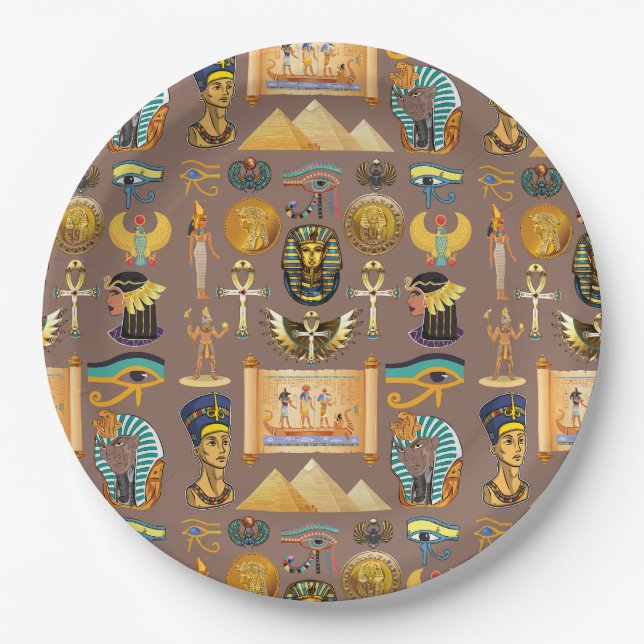 Egyptian Ancient Hieroglyphic Pattern Symbol Paper Plates (Front)