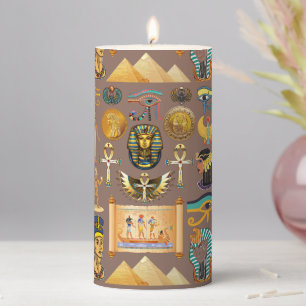 Egyptian Ancient Hieroglyphic Pattern Symbol Pillar Candle