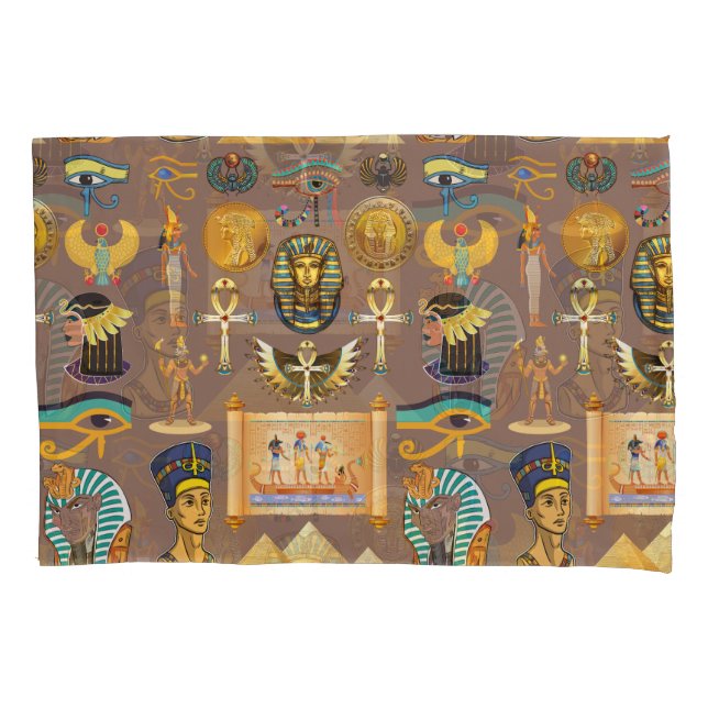 Egyptian Ancient Hieroglyphic Pattern Symbol Pillow Case (Front-Left)