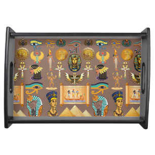 Egyptian Ancient Hieroglyphic Pattern Symbol Serving Tray