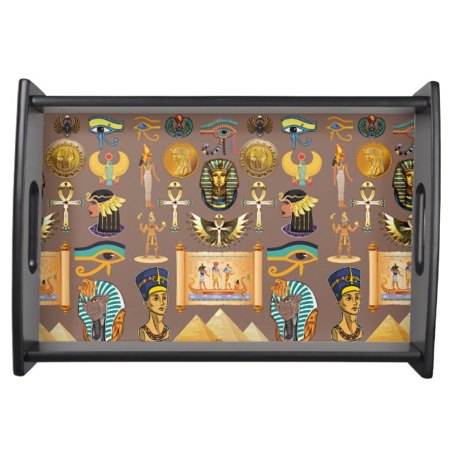 Egyptian Ancient Hieroglyphic Pattern Symbol Serving Tray (Front)