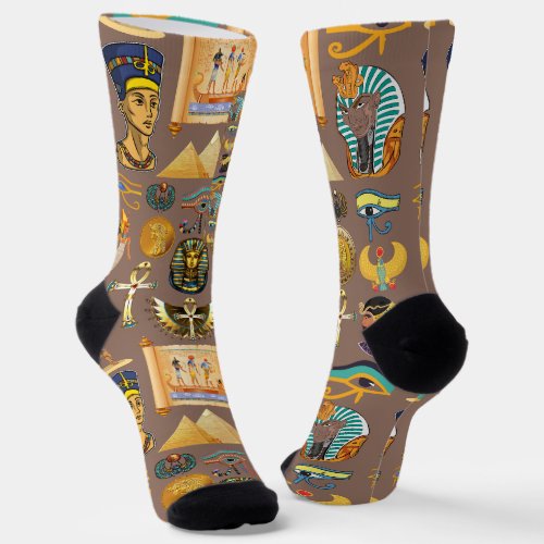 Egyptian Ancient Hieroglyphic Pattern Symbol Socks