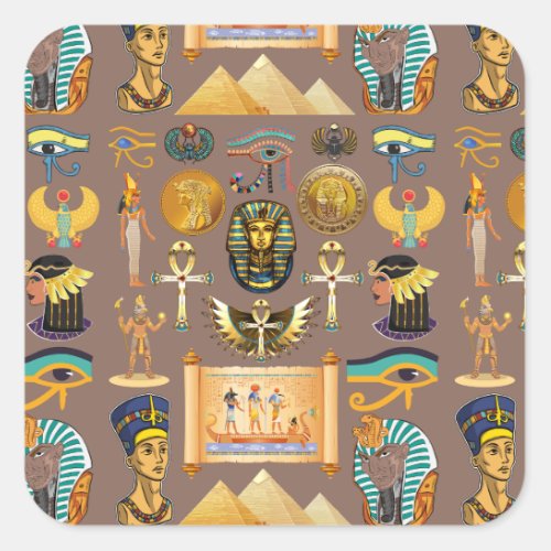Egyptian Ancient Hieroglyphic Pattern Symbol Square Sticker