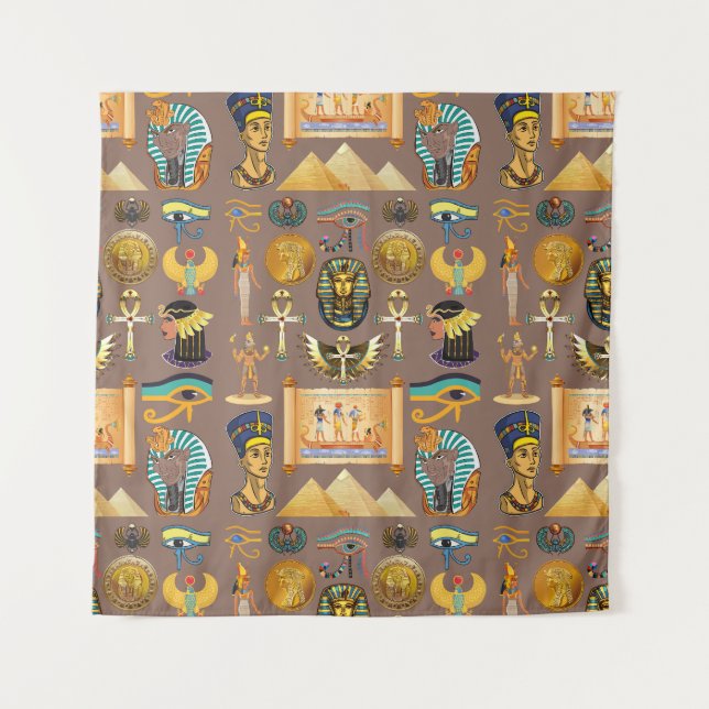 Egyptian Ancient Hieroglyphic Pattern Symbol Tapestry (Front)