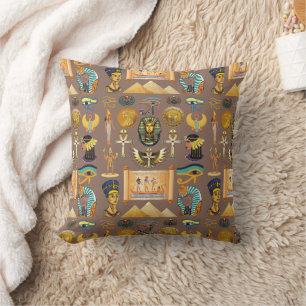 Egyptian Ancient Hieroglyphic Pattern Symbol Throw Pillow