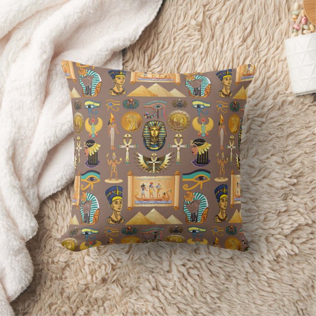 Egyptian Ancient Hieroglyphic Pattern Symbol Throw Pillow (Blanket)
