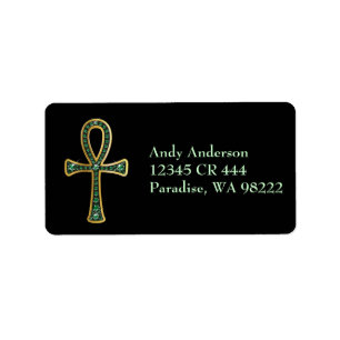 Egyptian Anhk with Emeralds Label