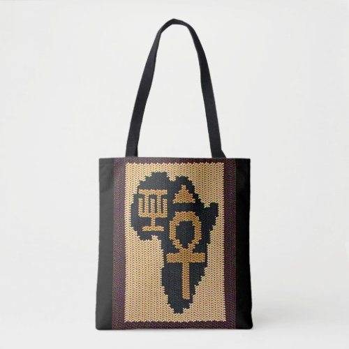 Egyptian Ankh Africa Adinkra Artisan Crochet Print Tote Bag