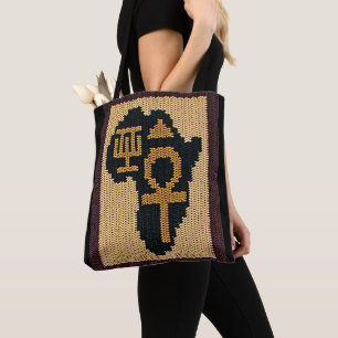 Egyptian Ankh Africa Adinkra Artisan Crochet Print Tote Bag