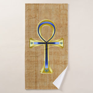 Egyptian Ankh And Scarabs Bath Towel