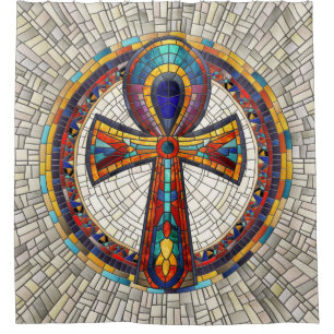 Egyptian Ankh Cross -Mosaic Art Shower Curtain