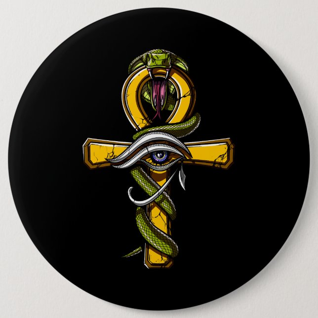 Egyptian Ankh Eye Of Horus Ancient Serpent Symbol Button (Front)
