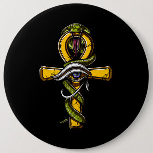Egyptian Ankh Eye Of Horus Ancient Serpent Symbol Button