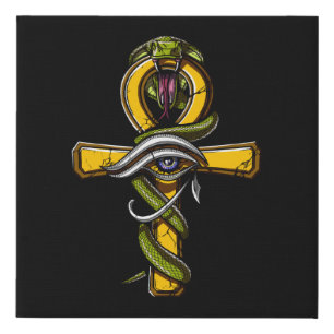 Egyptian Ankh Eye Of Horus Ancient Serpent Symbol Faux Canvas Print