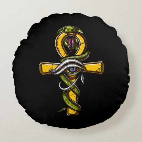 Egyptian Ankh Eye Of Horus Ancient Serpent Symbol Round Pillow