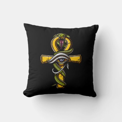 Egyptian Ankh Eye Of Horus Ancient Serpent Symbol Throw Pillow