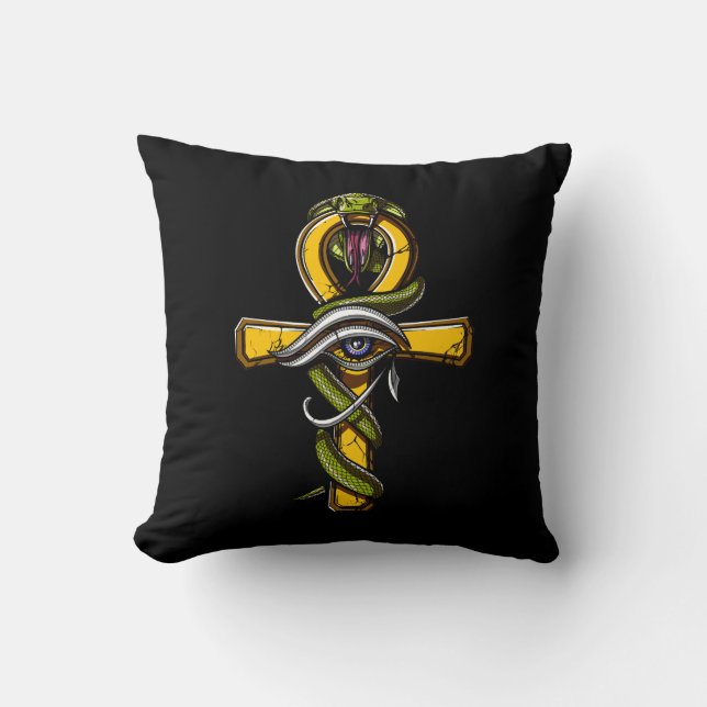 Egyptian Ankh Eye Of Horus Ancient Serpent Symbol Throw Pillow (Front)