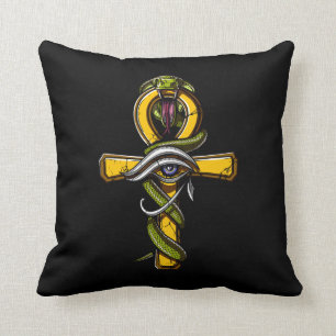 Egyptian Ankh Eye Of Horus Ancient Serpent Symbol Throw Pillow