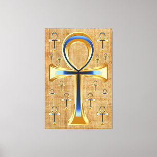 Egyptian Ankh - Gold and Blue Design Canvas Print