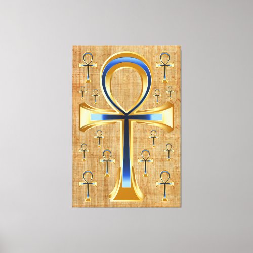 Egyptian Ankh _ Gold and Blue Design Canvas Print