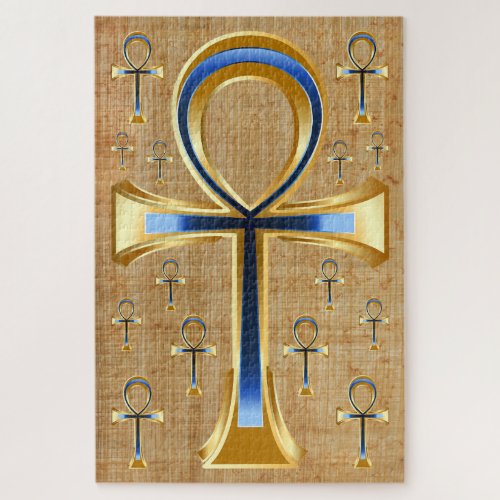 Egyptian Ankh _ Gold and Blue Design Jigsaw Puzzle