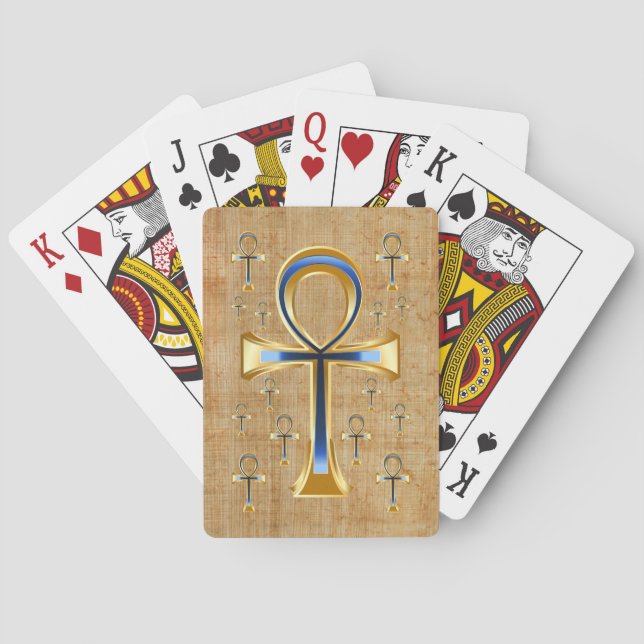 Egyptian Ankh - Gold and Blue Design Poker Cards (Back)
