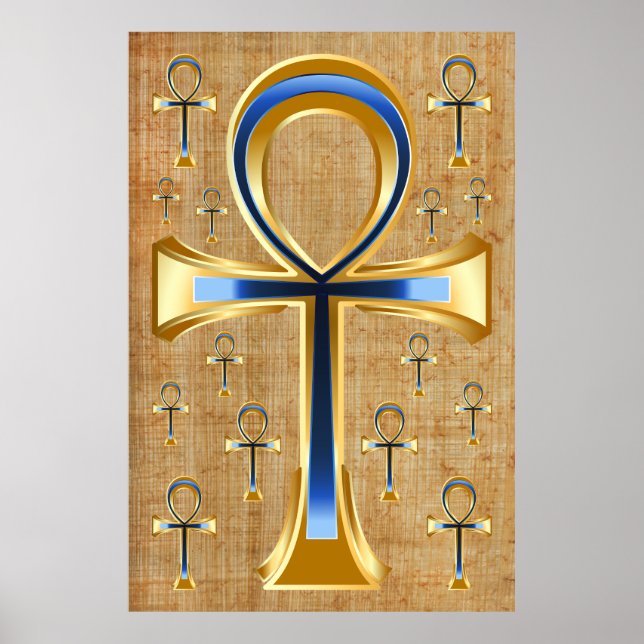 Egyptian Ankh - Gold and Blue Design Poster (Front)