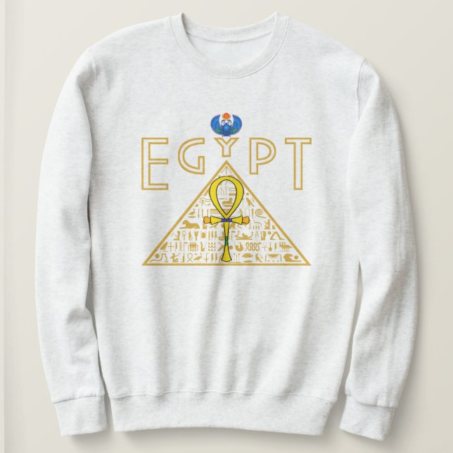 Egyptian, Ankh, Pyramid & Blue Scarab Sweatshirt (Design Front)