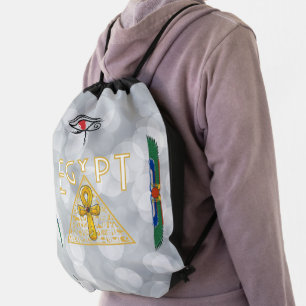 Egyptian Ankh & Pyramid Drawstring Backpack