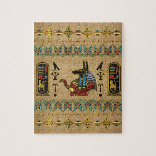 Egyptian Anubis Ornament on papyrus Jigsaw Puzzle