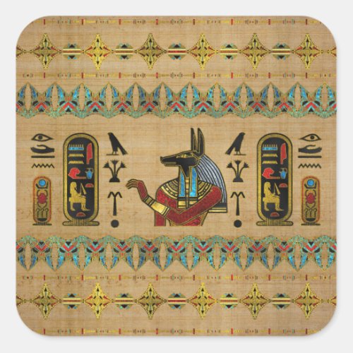 Egyptian Anubis Ornament on papyrus Square Sticker