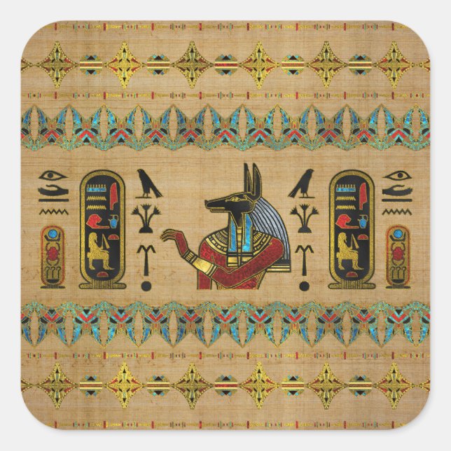 Egyptian Anubis Ornament on papyrus Square Sticker (Front)