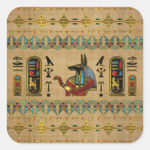 Egyptian Anubis Ornament on papyrus Square Sticker