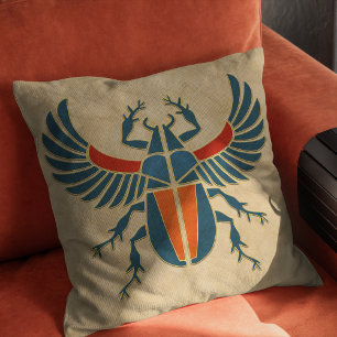 Egyptian Art Deco Scarab Beetle Throw Pillow
