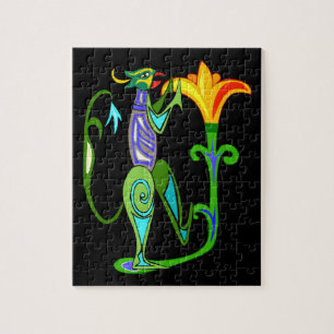 Egyptian Art With Lotus Flower Jigsaw Puzzle