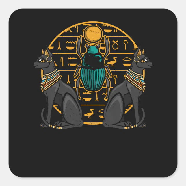 Egyptian Bastet Cat Scarab Egypt History Square Sticker | Zazzle