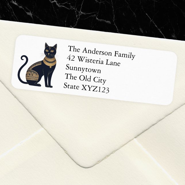 Egyptian Black Cat Elegant Personalized Label (A stylish, personalized return address label, with picture of an elegant Egyptian black cat)
