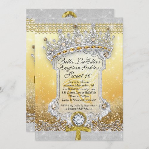Egyptian Bling Sweet 16 Quince Invitations