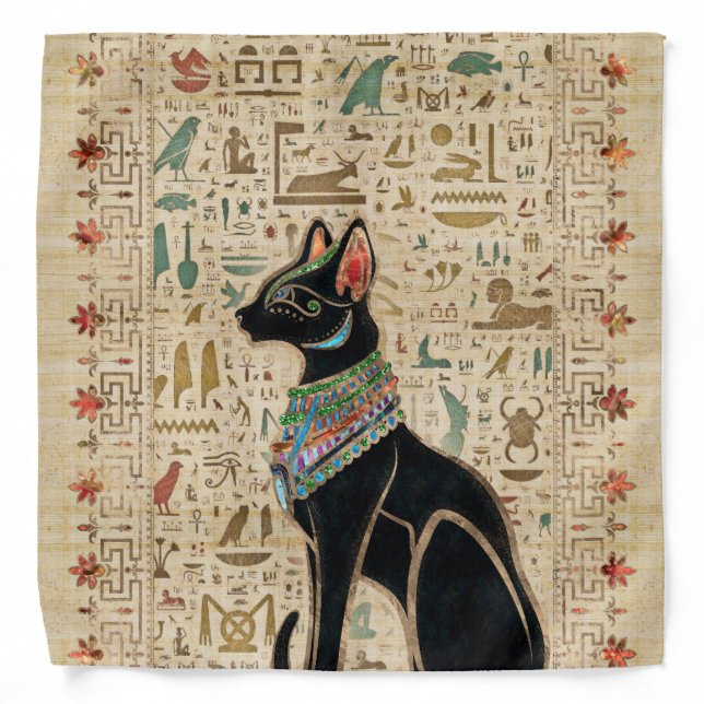 Egyptian Cat - Bastet on papyrus Bandana (Front)