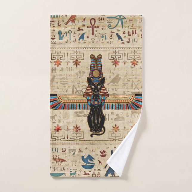 Egyptian Cat - Bastet on papyrus Bath Towel Set (Hand Towel)