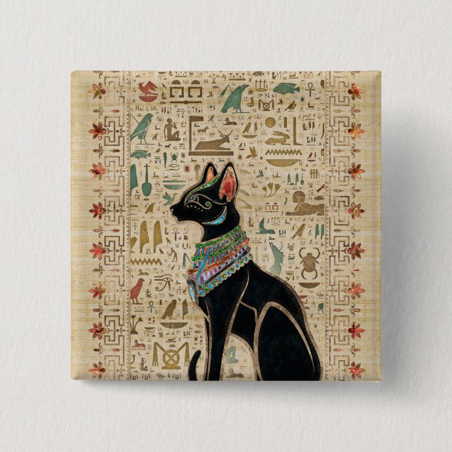 Egyptian Cat - Bastet on papyrus Button (Front)