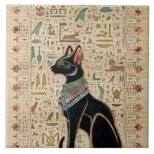 Egyptian Cat - Bastet on papyrus Ceramic Tile