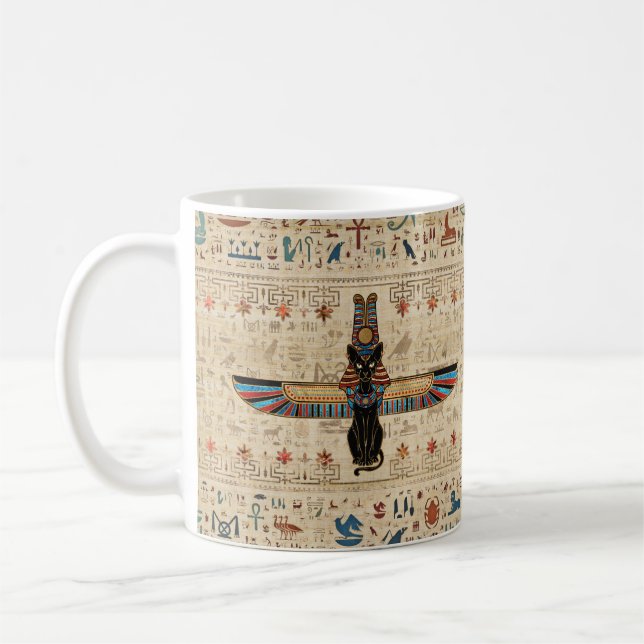 Egyptian Cat - Bastet on papyrus Coffee Mug (Left)