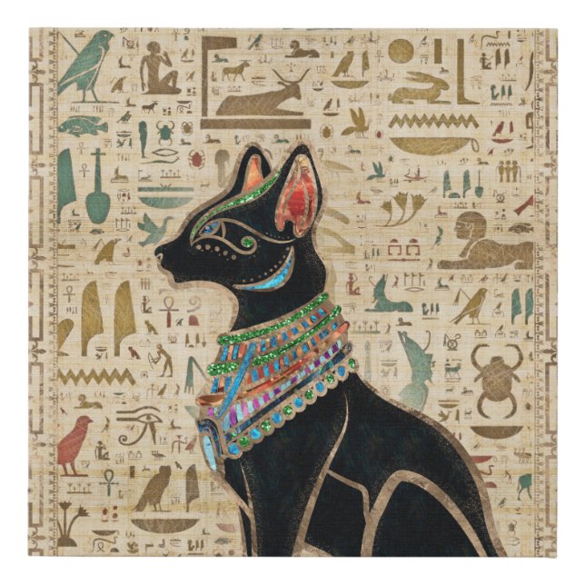 Egyptian Cat - Bastet on papyrus Faux Canvas Print (Front)