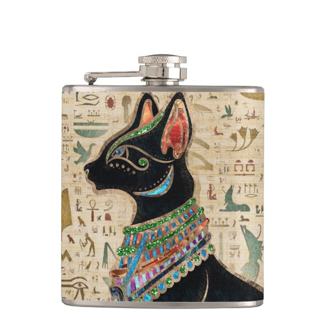 Egyptian Cat - Bastet on papyrus Flask (Front)