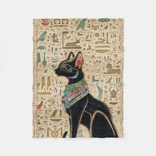 Egyptian Cat - Bastet on papyrus Fleece Blanket (Front)